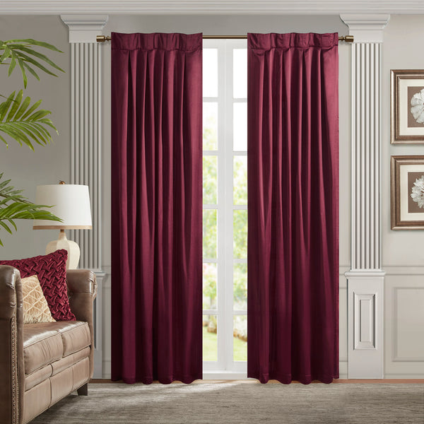 JLA Home Croscill Classics - Pleat Avignon Satin Curtain Panel with Tieback — Vintage Silk-Like Luster, Box Pleat Elegance for Formal Rooms Burgundy CCL40-0048