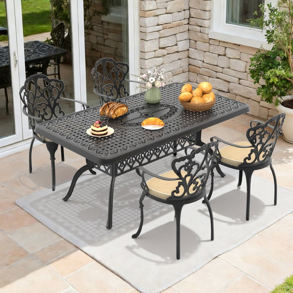 English Elm 5-piece Cast Aluminum Outdoor Dining Set with Ornate Relief Patterned Powder Coated Frame W1710S00589