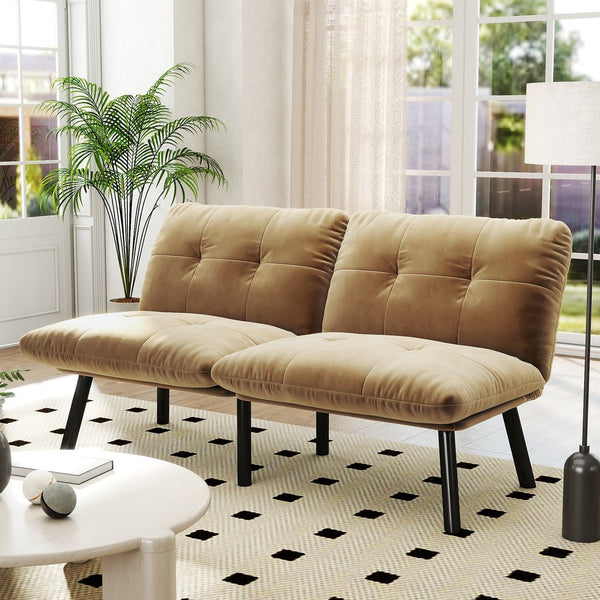 English Elm Brown Velvet Convertible Sofa Bed — Foldable 3-in-1 Reclining Sleeper for Small Apartments, 800lb Capacity W570P243380