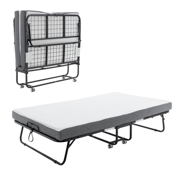English Elm Folding Bed with Memory Foam Mattress, 75"x38" Rollaway Guest Bed on Wheels, 350lb Capacity, Compact Storage W1422P177281