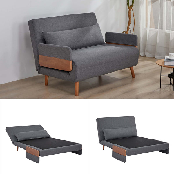 English Elm TRIO Extra Loveseat sleeper sofa bed converts in 10s with 3-position backrest, breathable linen, silent hinges for small spaces Grey W3391P325417