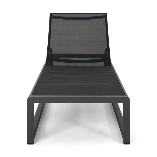 English Elm Christopher Knight Home® - MODESTA Chaise Lounge Set with Rust‑Resistant Aluminum Frame, Breathable Mesh, 5‑Position Adjustable Comfort Black+Grey 62397.00BLKMP2