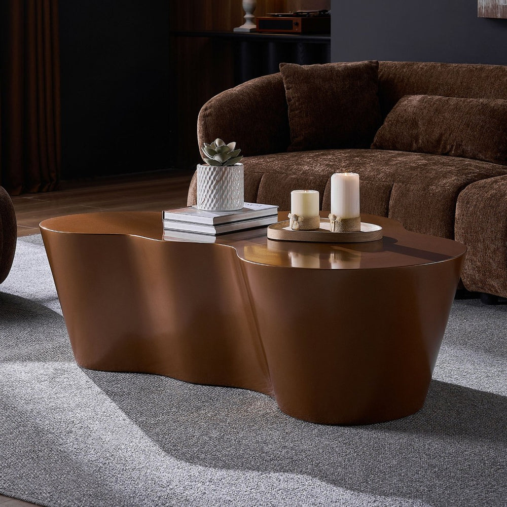 English Elm 50 Inch Sculptural Fiberglass Coffee Table Ready to Use Focal Point for Modern Living Rooms Brown W876P452390