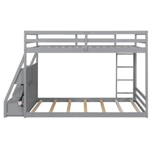English Elm Full Bunk Bed with App Led Lighting Usb Charging Storage Drawers Kids Bedroom Gray N820S00080E