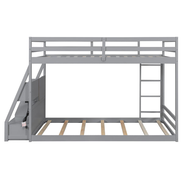 English Elm Full Bunk Bed with App Led Lighting Usb Charging Storage Drawers Kids Bedroom Gray N820S00080E