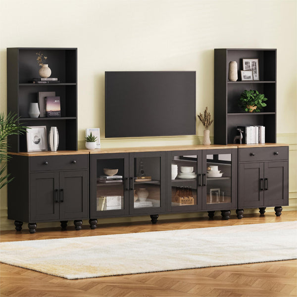 English Elm On-Trend Farmhouse Entertainment Center For Tvs Up To 70" With Adjustable Shelves & Glass Doors N721S000041B