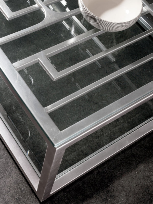 Lexington Artistica Home Mar Monte Grate Cocktail Table - Stunning Hammered Iron Base With Glass Top For Modern Living Spaces Taupe Wood 2300-949