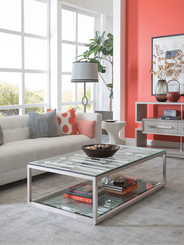 Lexington Artistica Home Mar Monte Open Console: Modern Coastal Elegance With Floating Drawers And Stunning Marble Accents Taupe Wood 2300-967