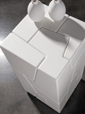 Lexington Artistica Home Mar Monte Spot Table – Elegant Cone Design With Ivory Finish, Leathered Marble Top & Organic Hardware Taupe Wood 2300-951