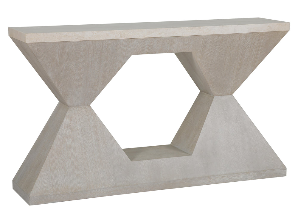 Lexington Artistica Home Mar Monte Console Table - Stunning Anticato Marble Top With Quartered White Oak For Modern Spaces Taupe Wood 2300-966