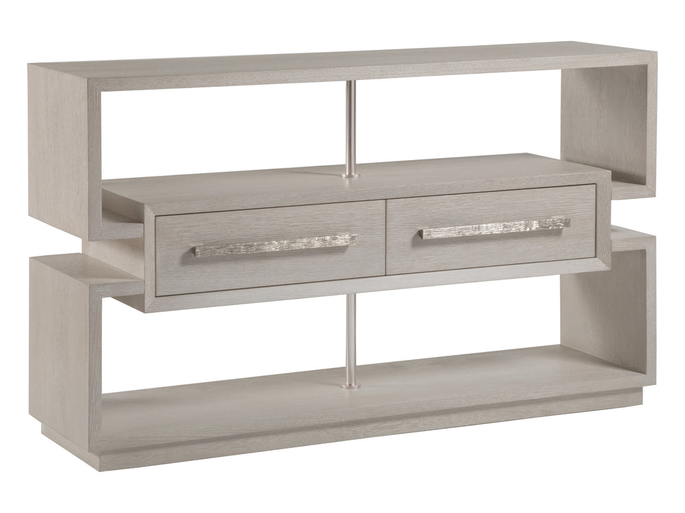 Lexington Artistica Home Mar Monte Open Console: Modern Coastal Elegance With Floating Drawers And Stunning Marble Accents Taupe Wood 2300-967