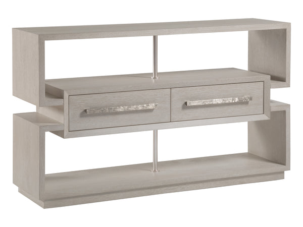 Lexington Artistica Home Mar Monte Open Console: Modern Coastal Elegance With Floating Drawers And Stunning Marble Accents Taupe Wood 2300-967