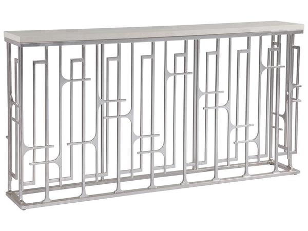 Lexington Artistica Home Mar Monte Grate Console: Elegant Anticato Marble Top With Hammered Iron Base In Warm Silver Leaf Finish Taupe Wood 2300-968