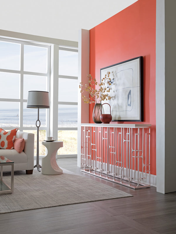 Lexington Artistica Home Mar Monte Grate Console: Elegant Anticato Marble Top With Hammered Iron Base In Warm Silver Leaf Finish Taupe Wood 2300-968