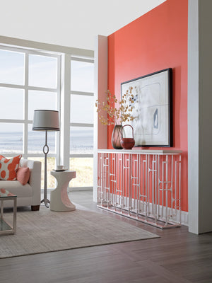 Lexington Artistica Home Mar Monte Spot Table – Elegant Cone Design With Ivory Finish, Leathered Marble Top & Organic Hardware Taupe Wood 2300-950