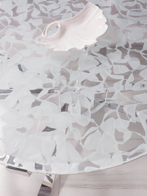 Lexington Artistica Home Snowscape Round Cocktail Table: Unique 3d Art Glass Top On Polished Stainless Steel Base For Elegance Stainless Steel Wood 2301-943c