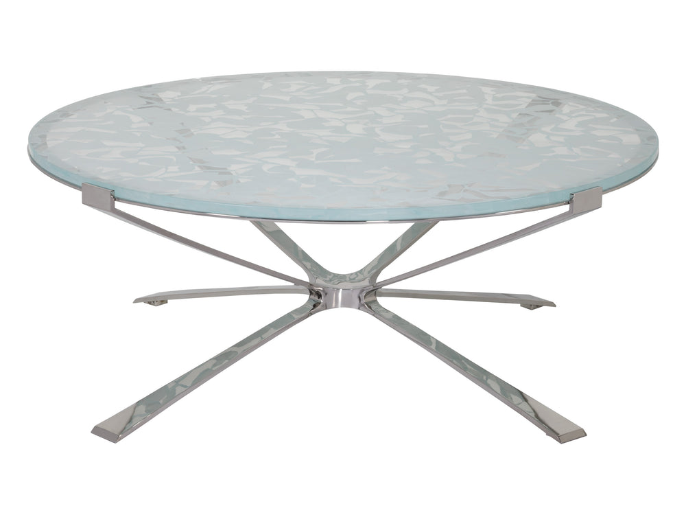 Lexington Artistica Home Snowscape Round Cocktail Table: Unique 3d Art Glass Top On Polished Stainless Steel Base For Elegance Stainless Steel Wood 2301-943c