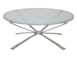 Lexington Artistica Home Snowscape Round Cocktail Table: Unique 3d Art Glass Top On Polished Stainless Steel Base For Elegance Stainless Steel Wood 2301-943c