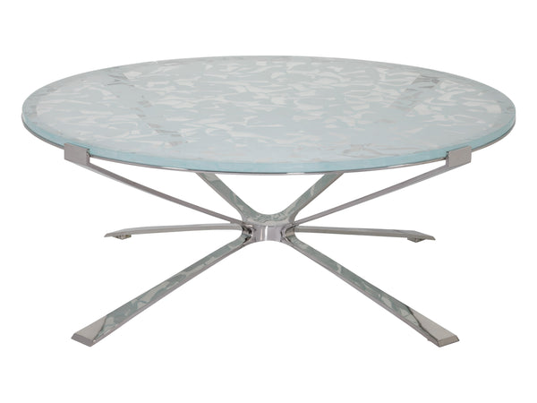Lexington Artistica Home Snowscape Round Cocktail Table: Unique 3d Art Glass Top On Polished Stainless Steel Base For Elegance Stainless Steel Wood 2301-943c