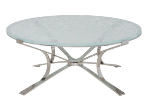 Lexington Artistica Home Snowscape Round Cocktail Table: Unique 3d Art Glass Top On Polished Stainless Steel Base For Elegance Stainless Steel Wood 2301-943c