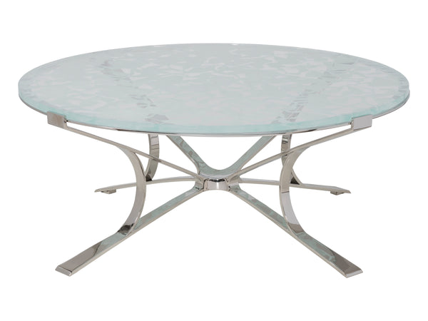 Lexington Artistica Home Snowscape Round Cocktail Table: Unique 3d Art Glass Top On Polished Stainless Steel Base For Elegance Stainless Steel Wood 2301-943c