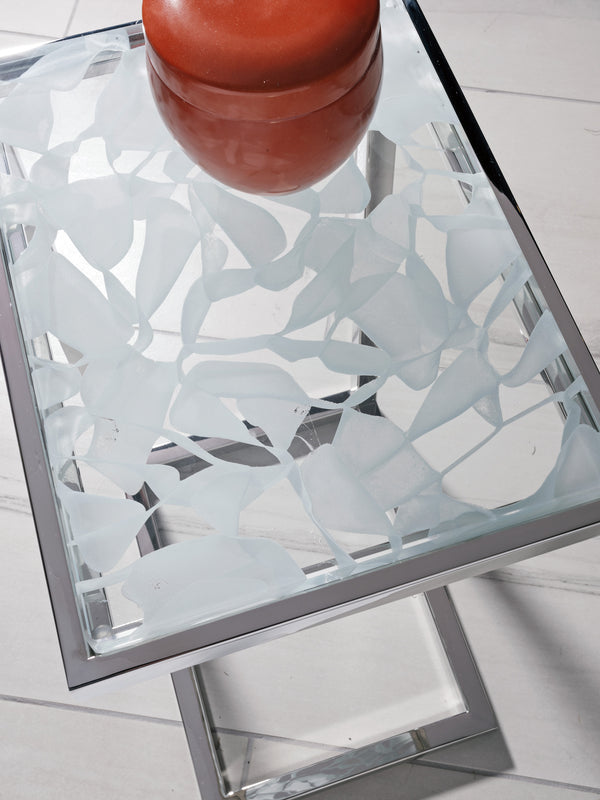 Lexington Artistica Home Snowscape Artistic Table - Unique 3d Glass Top With Polished Stainless Steel Base For Elegant Homes Stainless Steel Wood 2301-950