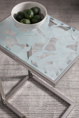 Lexington Artistica Home Snowscape Artistic Table - Unique 3d Glass Top With Polished Stainless Steel Base For Elegant Homes Stainless Steel Wood 2301-950