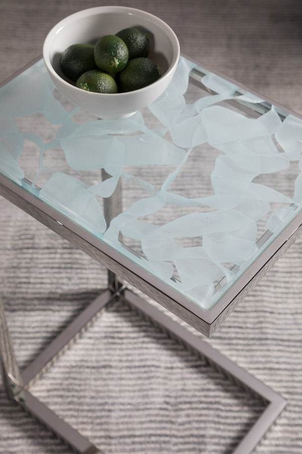Lexington Artistica Home Snowscape Artistic Table - Unique 3d Glass Top With Polished Stainless Steel Base For Elegant Homes Stainless Steel Wood 2301-950