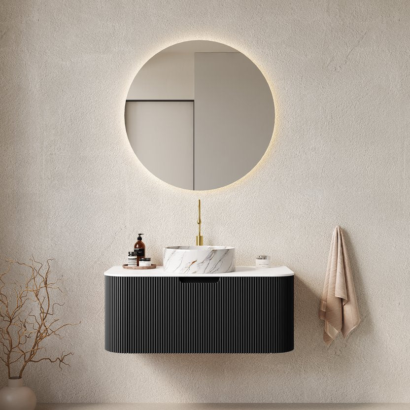 English Elm Dina 36" Wall-Mounted Bathroom Vanity With Round Ceramic Sink, Stylish Storage & Pre-Assembled Design W2615S00498