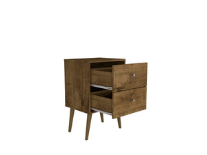 English Elm Liberty 18" Nightstand with 2 Drawers, Aqua Accent, Solid Wood Legs, Modern Handles, Compact Storage Rustic Brown B365P398504