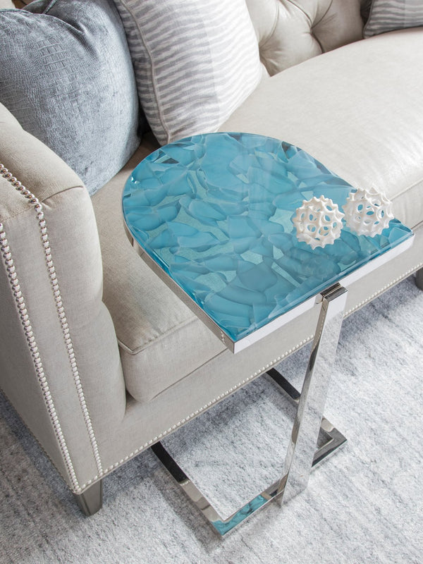 Lexington Artistica Home Placido Artistic 3d Glass Top Table With Polished Stainless Steel Base - Unique Home Décor Piece Stainless Steel Wood 2302-950