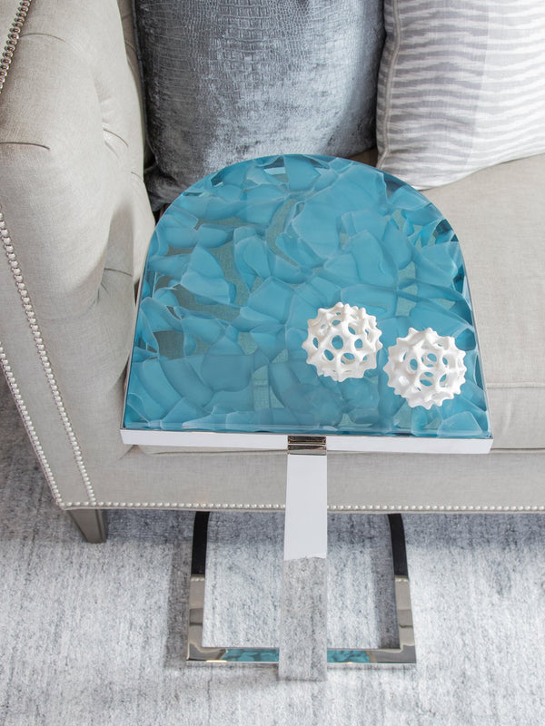 Lexington Artistica Home Placido Artistic 3d Glass Top Table With Polished Stainless Steel Base - Unique Home Décor Piece Stainless Steel Wood 2302-950