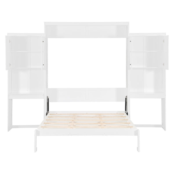 English Elm Queen Size Murphy Bed With Integrated Desk, Vanity & Storage - Stylish Space Saver For Small Living N820S00057K-GIGA