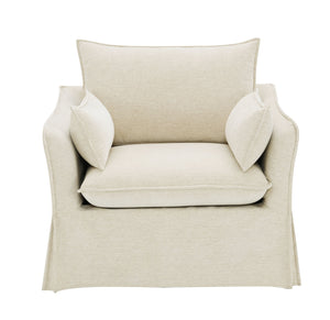 English Elm Shane Beige Linen Accent Chair with 2 Pillows — Pocket Coil Seat, Wooden Frame, Slipcover Comfort B2726P296890