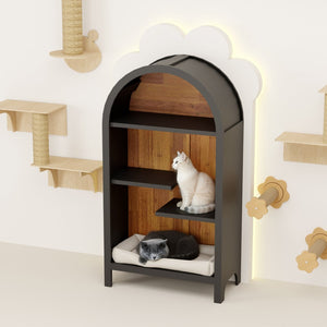 English Elm 4-tier Arched Freestanding Bookcase with Lattice Doors Open Display and Cabinet Storage W3123P485378