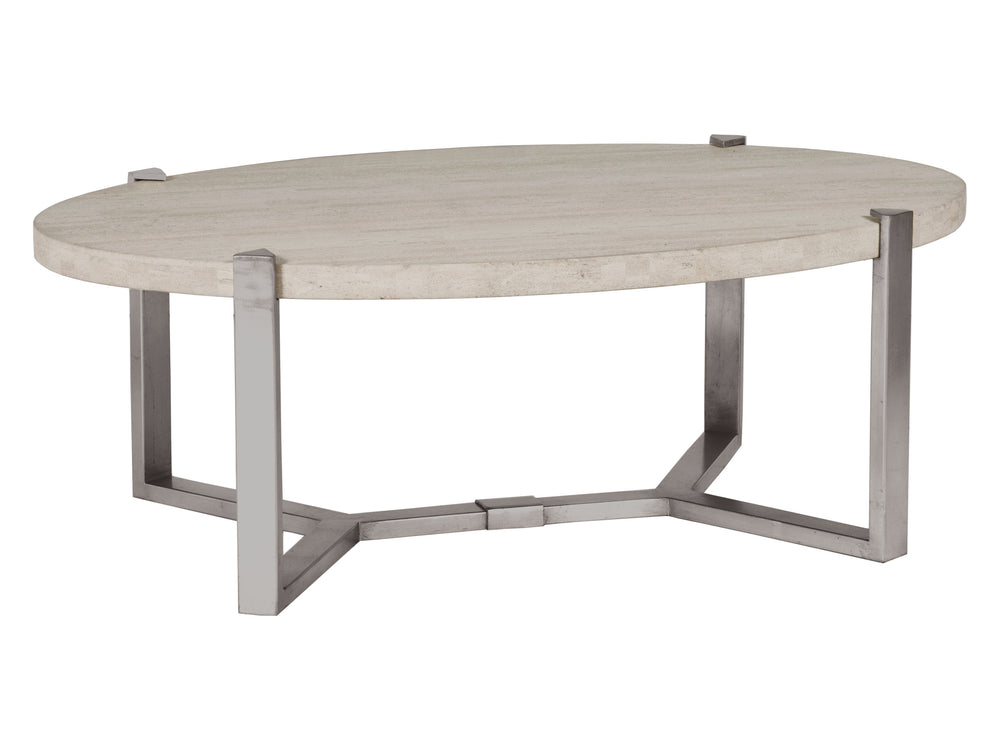Lexington Artistica Home Denizen Cocktail Table - Contemporary Design With Honed White Vein Travertine And Iron Base Charm Silver Leaf Wood 2303-949
