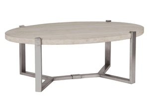 Lexington Artistica Home Denizen Cocktail Table - Contemporary Design With Honed White Vein Travertine And Iron Base Charm Silver Leaf Wood 2303-949