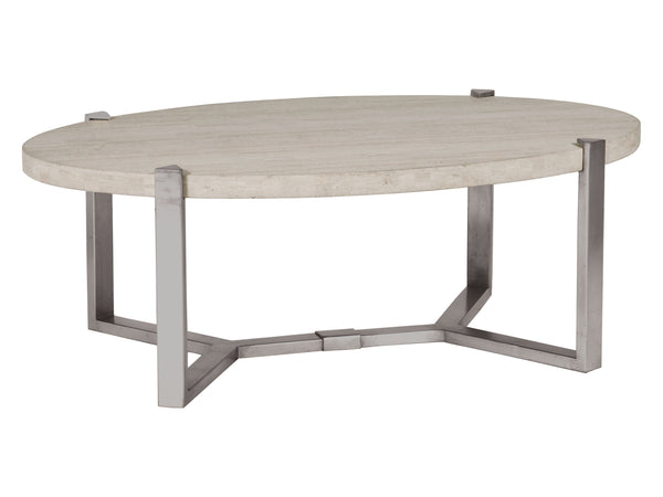 Lexington Artistica Home Denizen Cocktail Table - Contemporary Design With Honed White Vein Travertine And Iron Base Charm Silver Leaf Wood 2303-949
