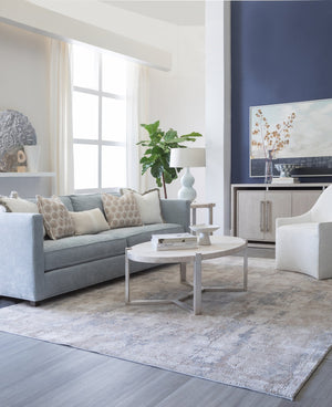 Lexington Artistica Home Denizen Cocktail Table - Contemporary Design With Honed White Vein Travertine And Iron Base Charm Silver Leaf Wood 2303-949