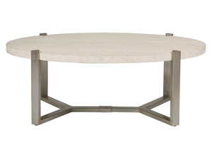 Lexington Artistica Home Denizen Cocktail Table - Contemporary Design With Honed White Vein Travertine And Iron Base Charm Silver Leaf Wood 2303-949