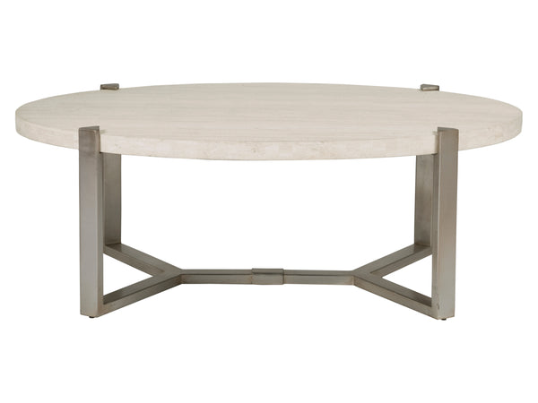 Lexington Artistica Home Denizen Cocktail Table - Contemporary Design With Honed White Vein Travertine And Iron Base Charm Silver Leaf Wood 2303-949