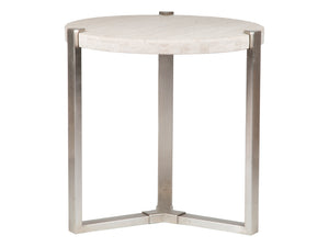 Lexington Artistica Home Denizen Round Lamp Table – Stunning White Vein Travertine Top With Elegant Iron Base In Silver Leaf Finish Silver Leaf Wood 2303-953