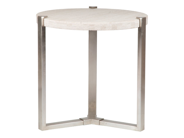 Lexington Artistica Home Denizen Round Lamp Table – Stunning White Vein Travertine Top With Elegant Iron Base In Silver Leaf Finish Silver Leaf Wood 2303-953