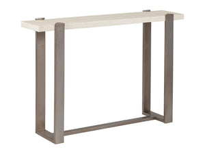Lexington Artistica Home Denizen Console Table - Elegant White Vein Travertine Top With Champagne Silver Leaf Iron Base Silver Leaf Wood 2303-966
