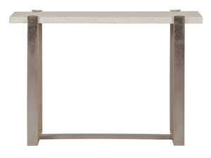 Lexington Artistica Home Denizen Console Table - Elegant White Vein Travertine Top With Champagne Silver Leaf Iron Base Silver Leaf Wood 2303-966