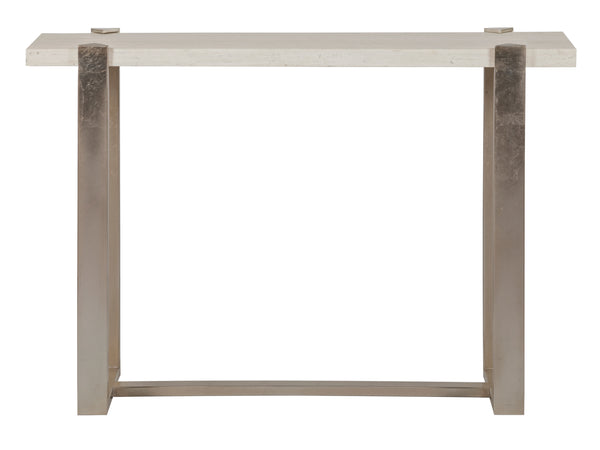 Lexington Artistica Home Denizen Console Table - Elegant White Vein Travertine Top With Champagne Silver Leaf Iron Base Silver Leaf Wood 2303-966
