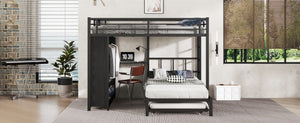 English Elm Queen Over Twin Bunk Bed With Wardrobe, Trundle, Foldable Desk & Noise-Reducing Design In Black W1580S00137-GIGA