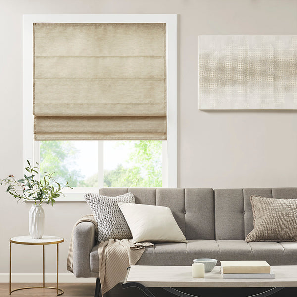 JLA Home Madison Park - Printed Faux Silk Room Darkening Cordless Roman Shade with Thermal Foam Backing and OEKO-TEX Safety Taupe MP40-7445