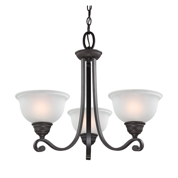 Thomas Lighting Hamilton Three Light Chandelier Brushed Arms White Dome Shades for Dining or Entryway Bronze 25 inches 2303CH/10