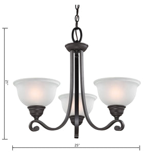 Thomas Lighting Hamilton Three Light Chandelier Brushed Arms White Dome Shades for Dining or Entryway Bronze 25 inches 2303CH/10